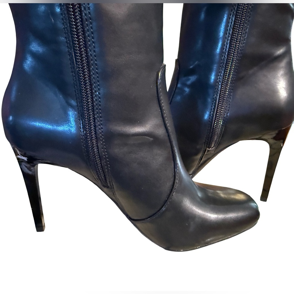 INC International Concepts NWT Sz 5M Black Man Made Knee High Heel Boots (SH182) - Picture 5 of 10